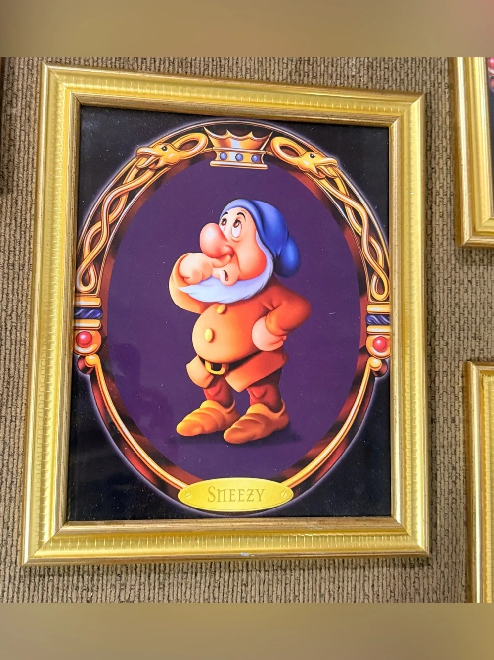 Disney Gold Framed Snow White Dwarf Portrait Prints Colorful Characters set of 5